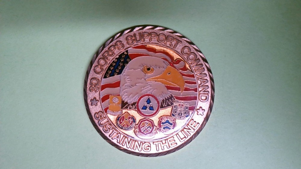CHALLENGE COIN OLDER 3RD CORPS SUPPORT COMMAND SUSTAINING THE LINE REENLISTMENT