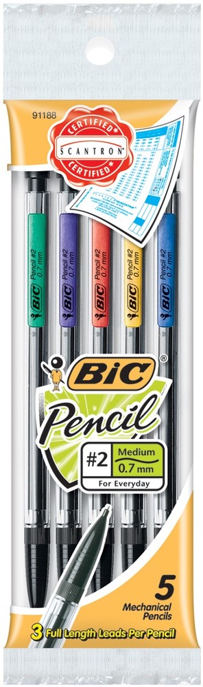 Bic Mechanical #2 Pencils .7mm 5/Pkg Assorted Colors