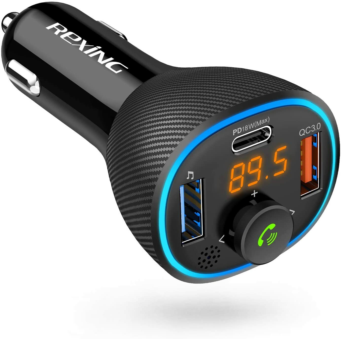 Rexing FM Transmitter Car Charger w/Bluetooth 5.0, Wireless Audio Adapter
