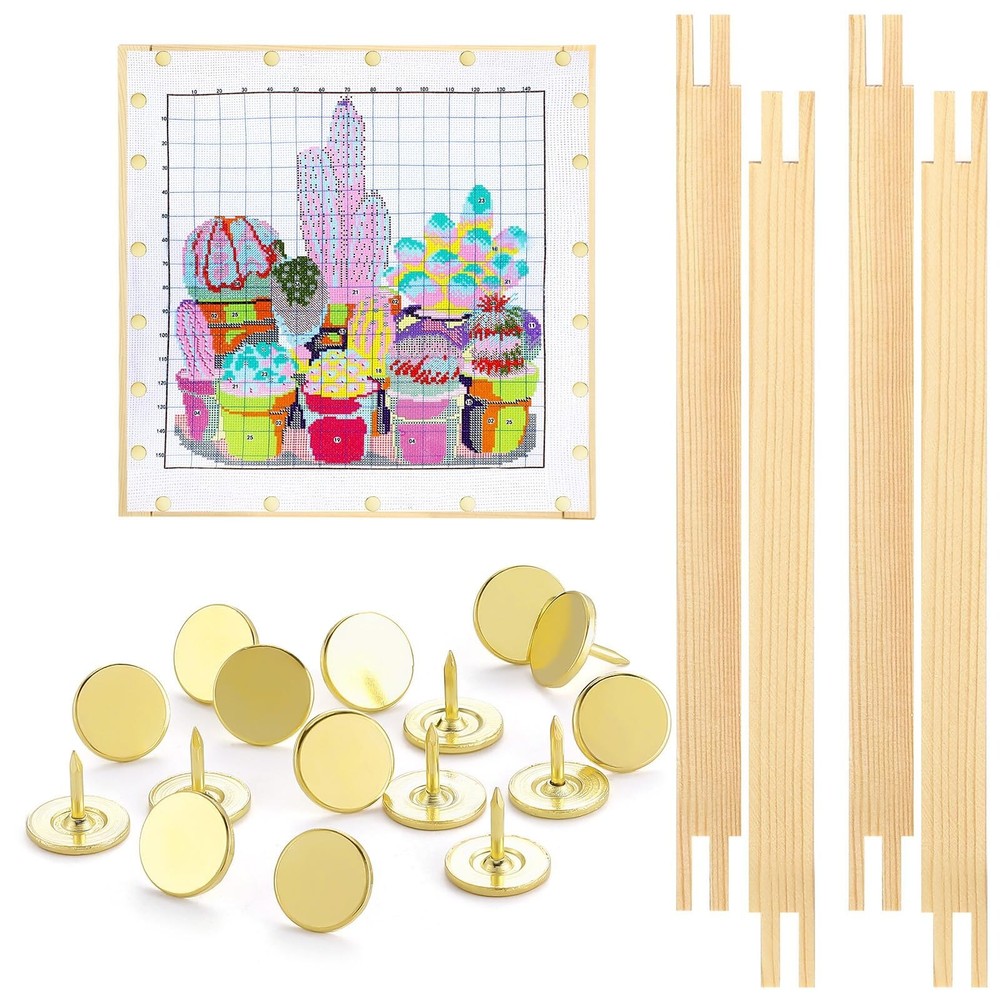 Glooglitter 2 Sets Stretcher Bars for Needlework with Thumb Tacks Regular Nee...
