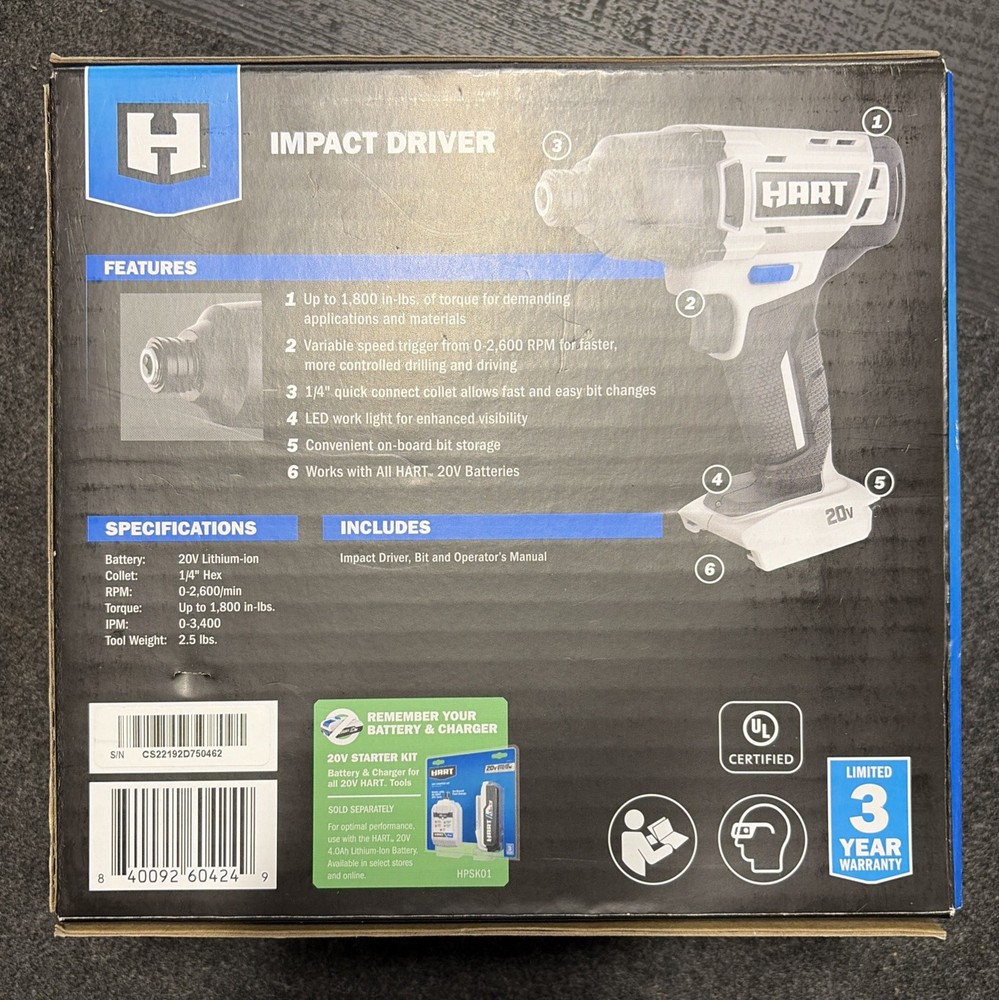 HART 20-Volt Cordless Impact Driver (Tool Only) | Sealed