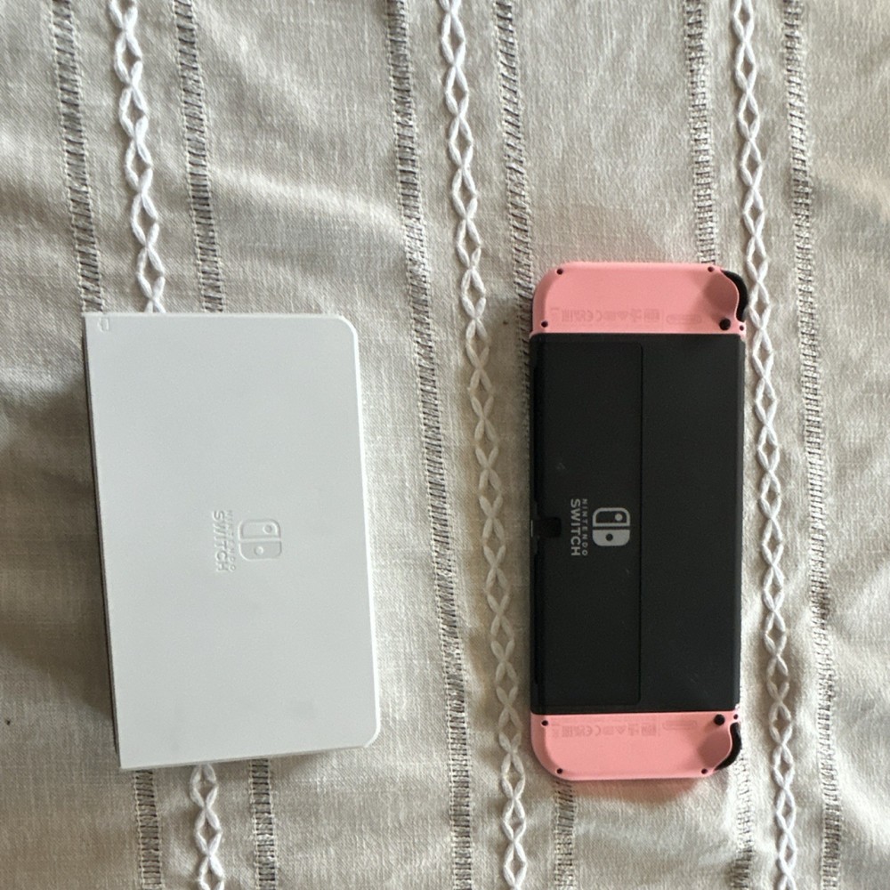 Nintendo Switch Console Pink Joy-Con Controllers Dock Grip Power Adapter Bundle