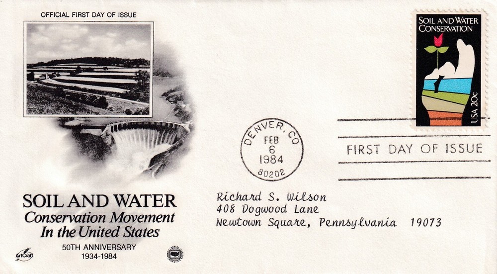 STAMP US SCOTT 2074 "Soil & Water Conservation" 20 CENT 1984 FDC - E