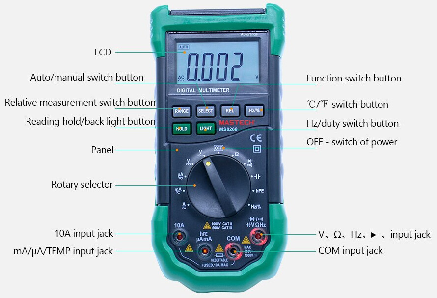 Mastech MS8268 Series Digital AC/DC Auto/Manual Range Digital Multimeter