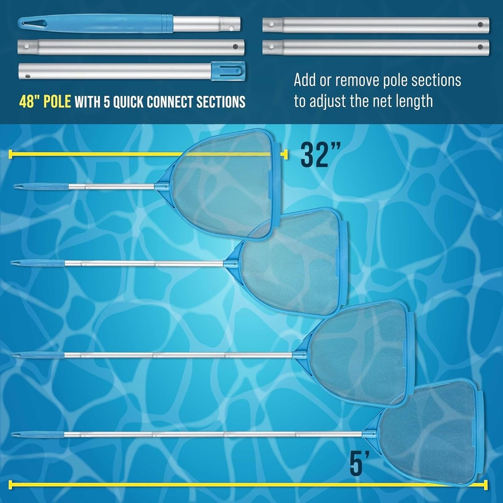 Pool & Spa Skimmer Net with Telescoping Pole 32"-5ft Fine Mesh Pool Cleaner