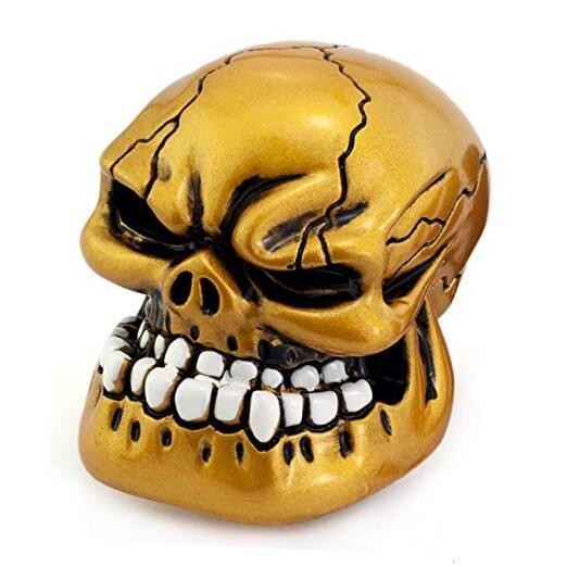 Skull Gear Stick Shift Knob, MT Car Shifter Handle Big Teeth Devil Gold