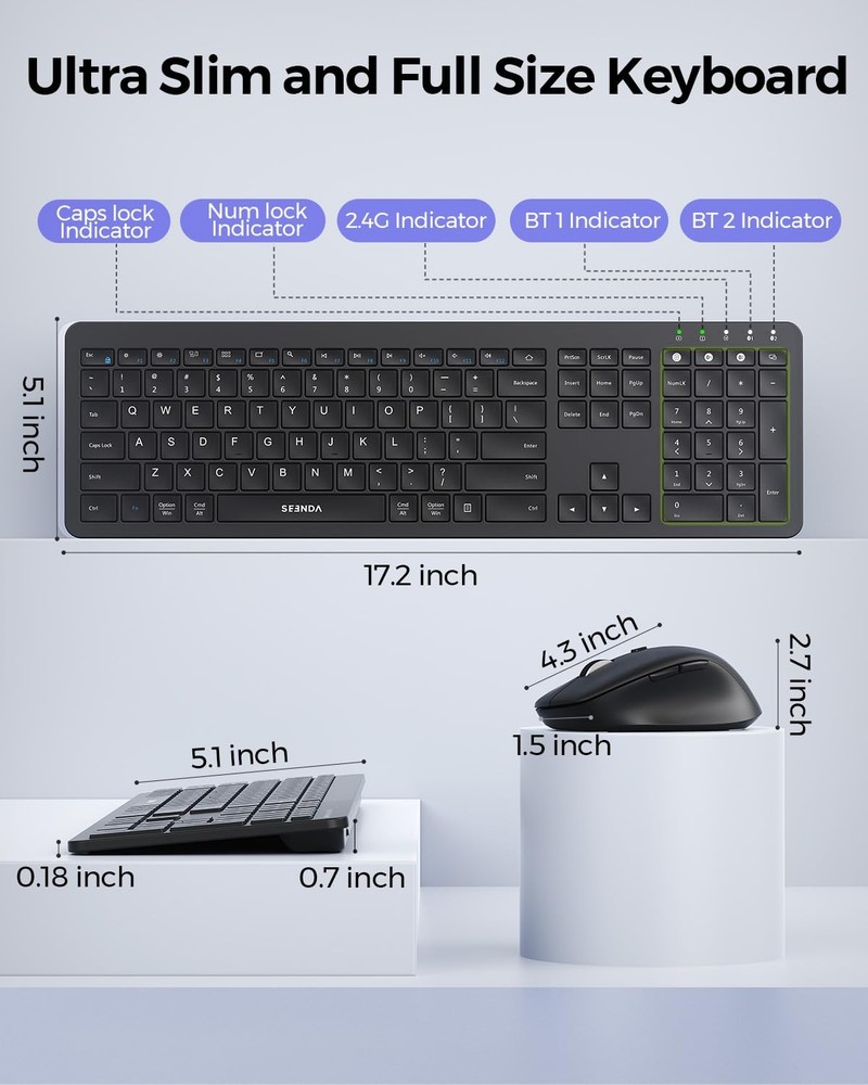 Bluetooth Keyboard and Combo, COE300 Wireless Keyboard , 3 Multi-Device Conne...