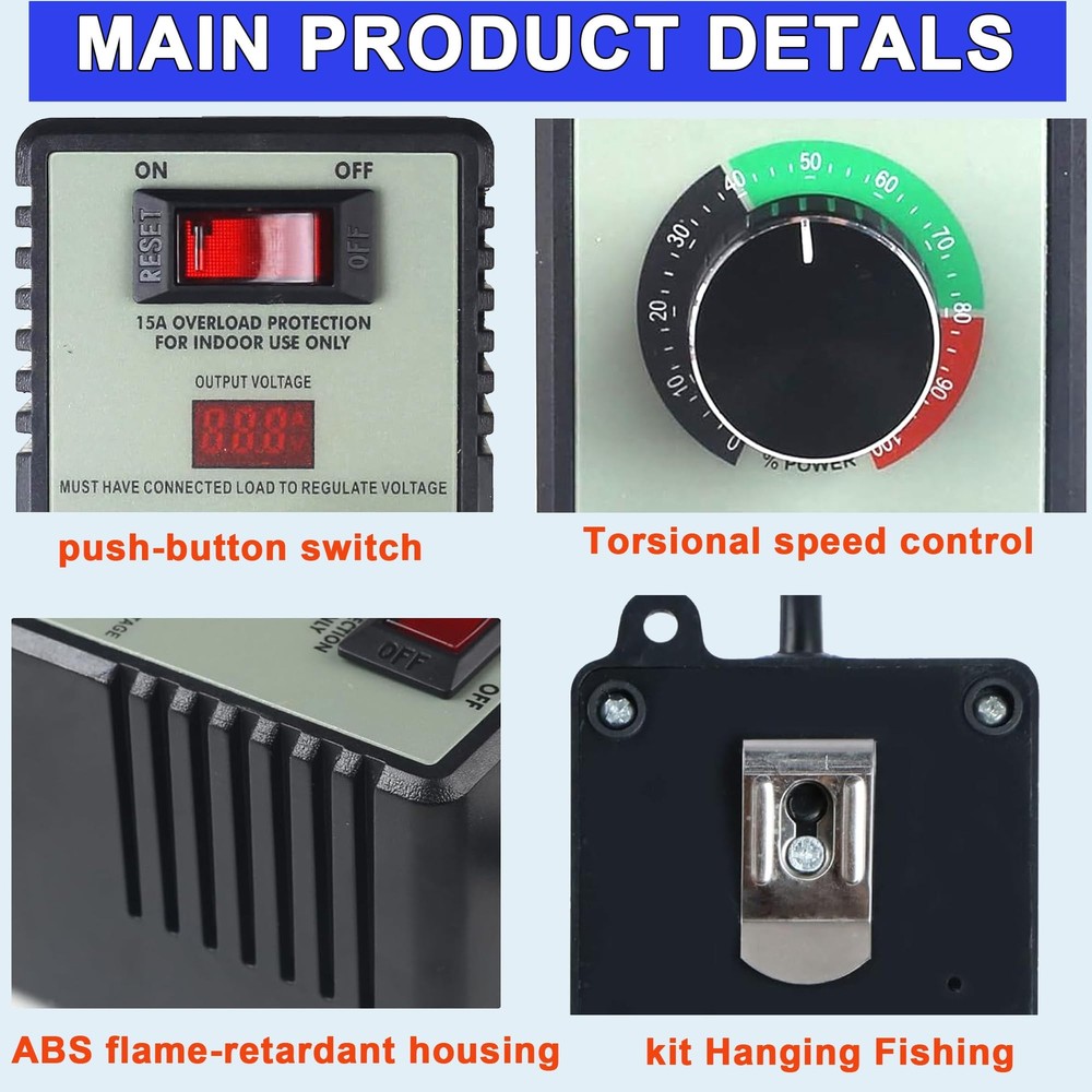 AC Motor Speed Controller 100V-120V15A Variable Speed Controller and Fan Spee...