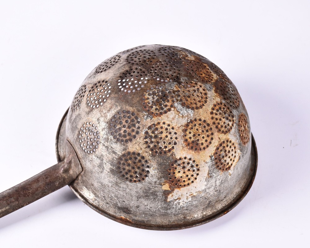 Vintage metal strainer, Old iron hand strainer