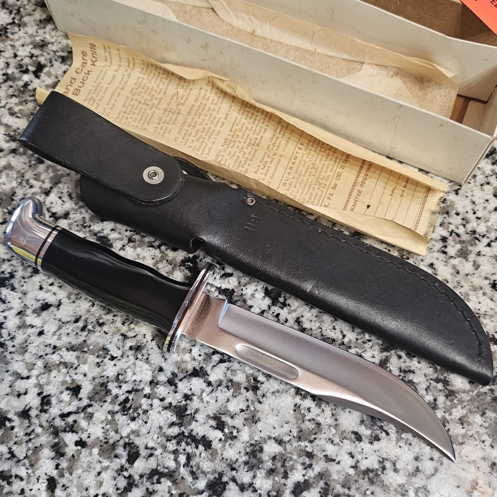 NEW NOS Vintage 10 1/2" 1972-1985 BUCK # 119 Knife w/ Sheath & 118 Box Papers