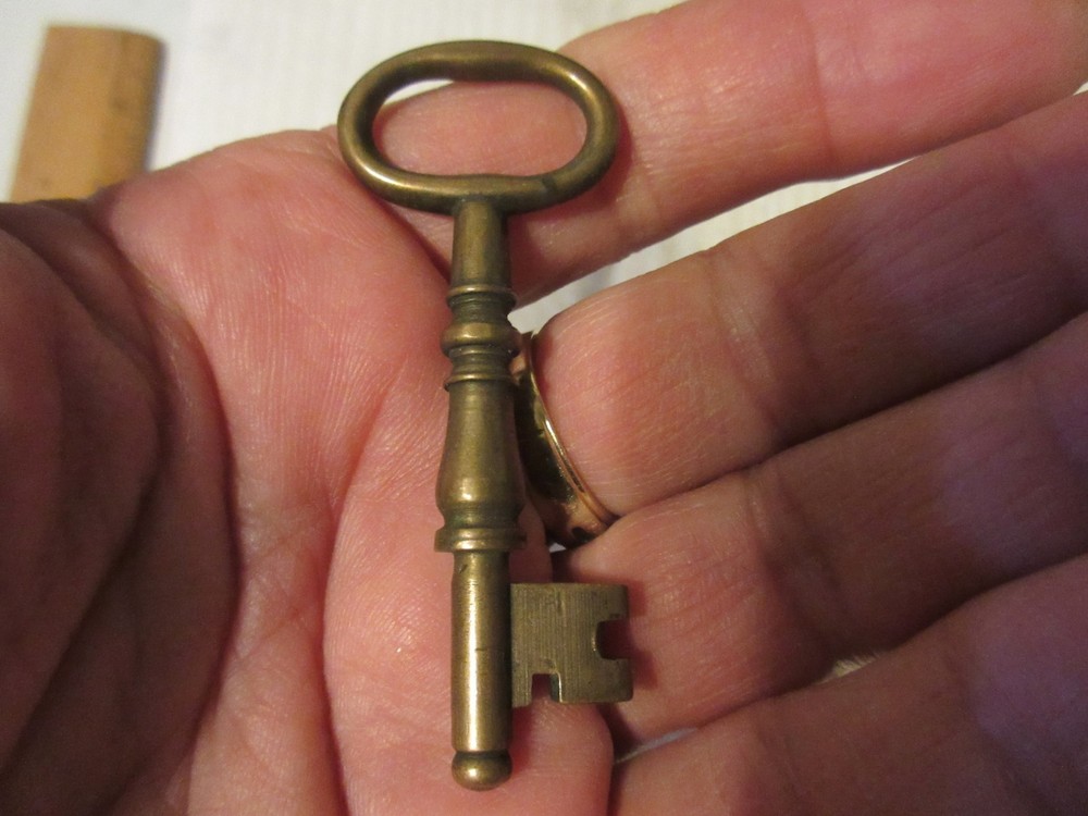 Antique Vintage Brass Solid Barrel Skeleton Key 2.5" Long