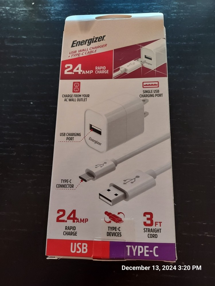 Energizer USB Wall Charger + Type-C Cable