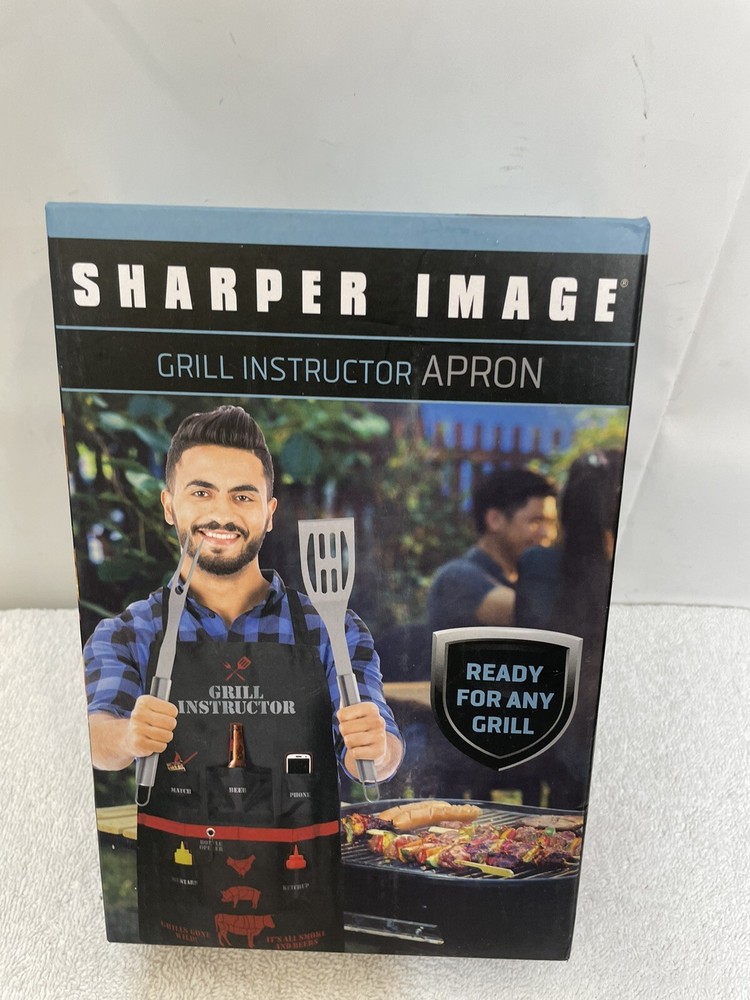 Sharper Image Backyard BBQ Barbecue Chef Black Grill Instructor Apron