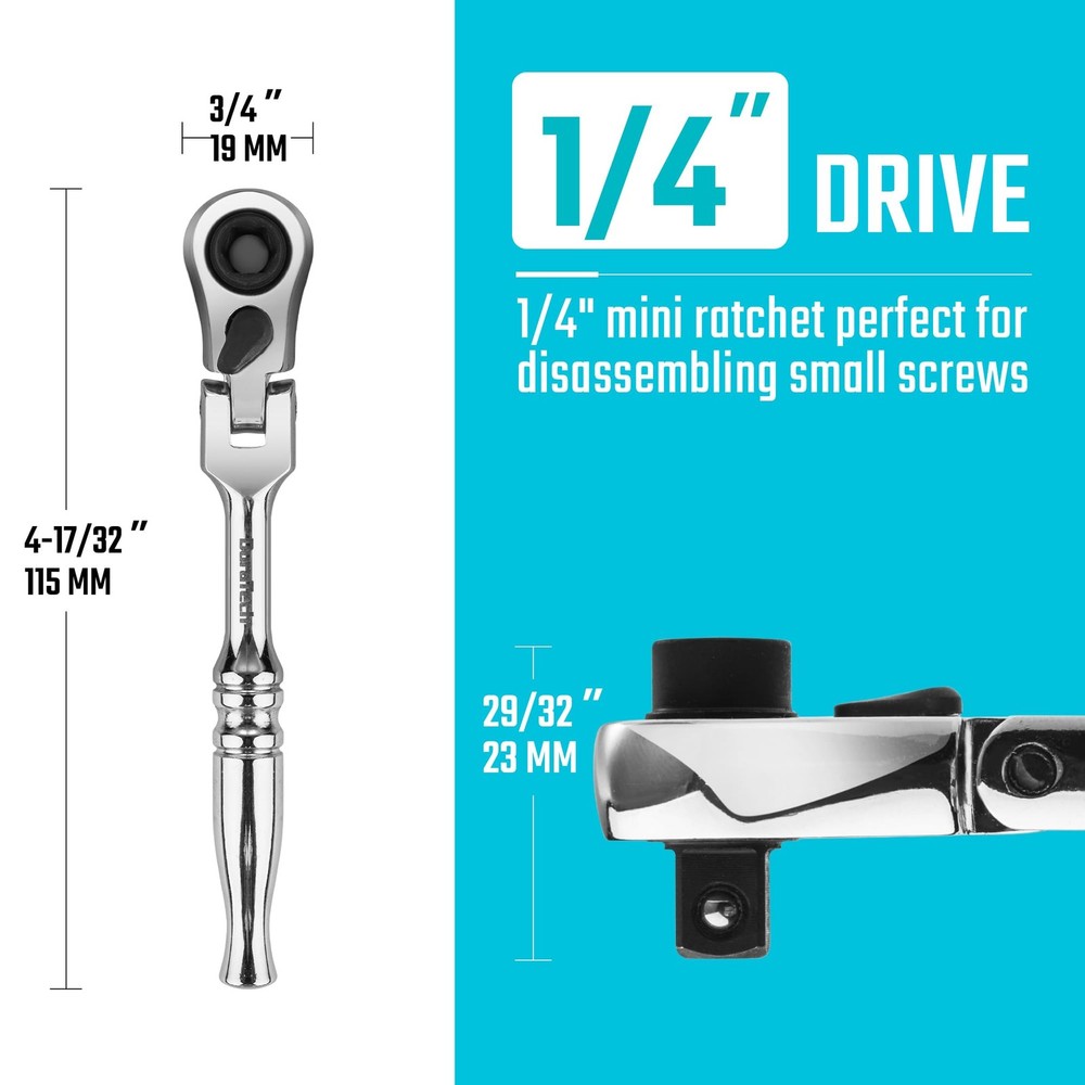 DURATECH 1/4" Drive Ratchet Handle, 2 in 1 Flex Head Ratchet, Socket&Bit...