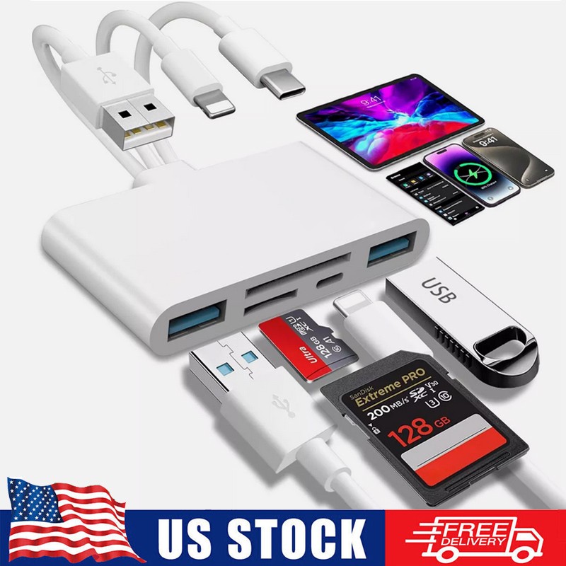 5 in 1 Memory Card Reader USB 3.0 OTG Adapter SD Card Reader For iPhone/iPad LOT