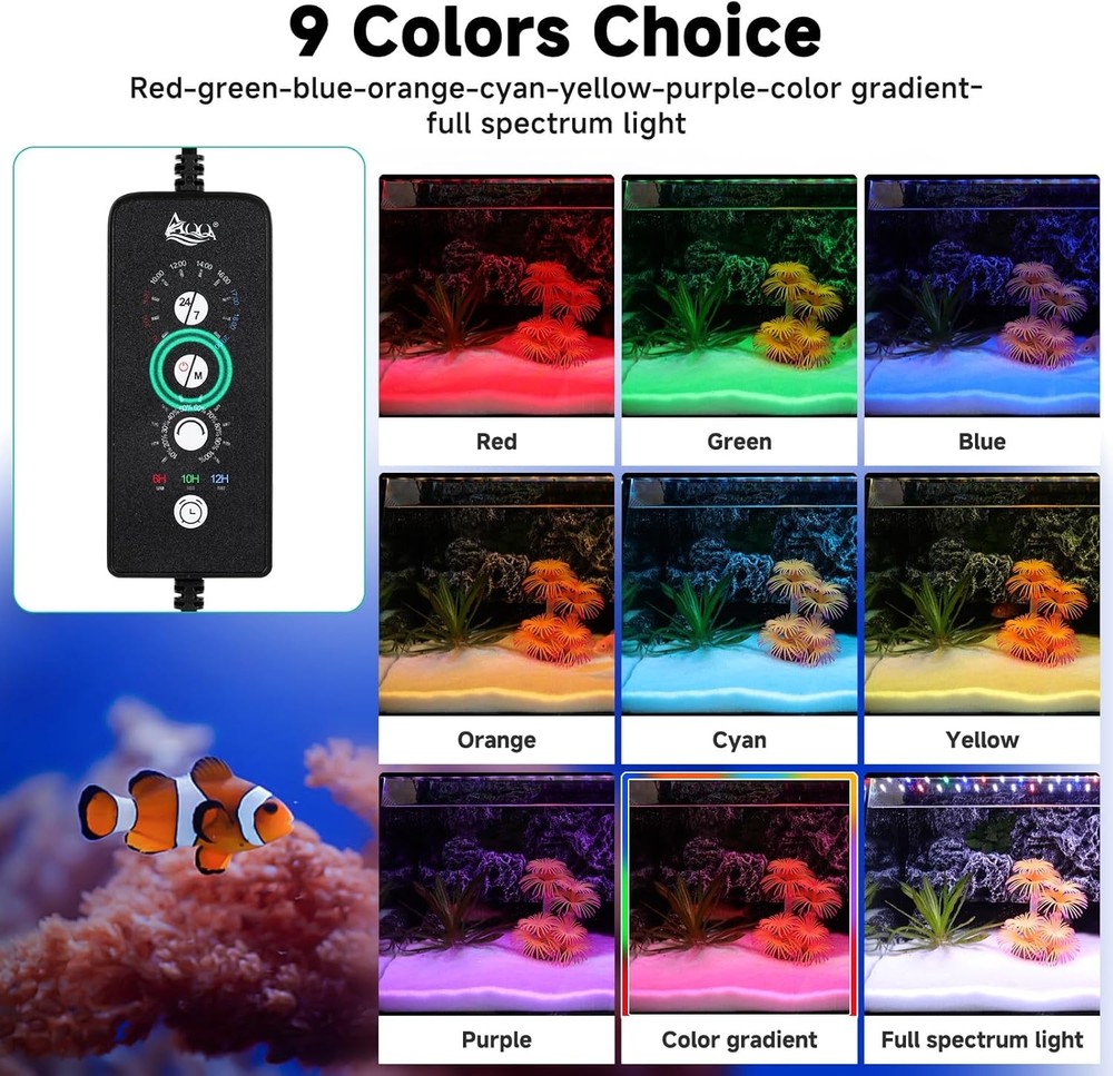 AQQA LED Aquarium Light, 24/7 Mode IP68 Waterproof Extendable Bracket Fish Ta...