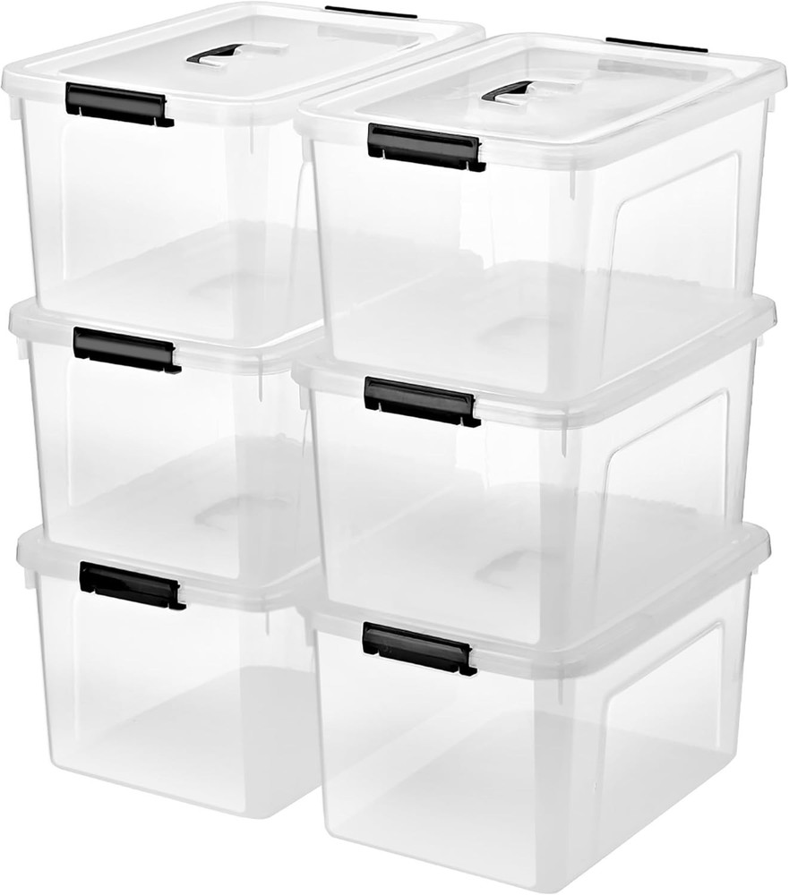 Durable Stackable Clear Storage Containers, 19 Quart, 6-Pack