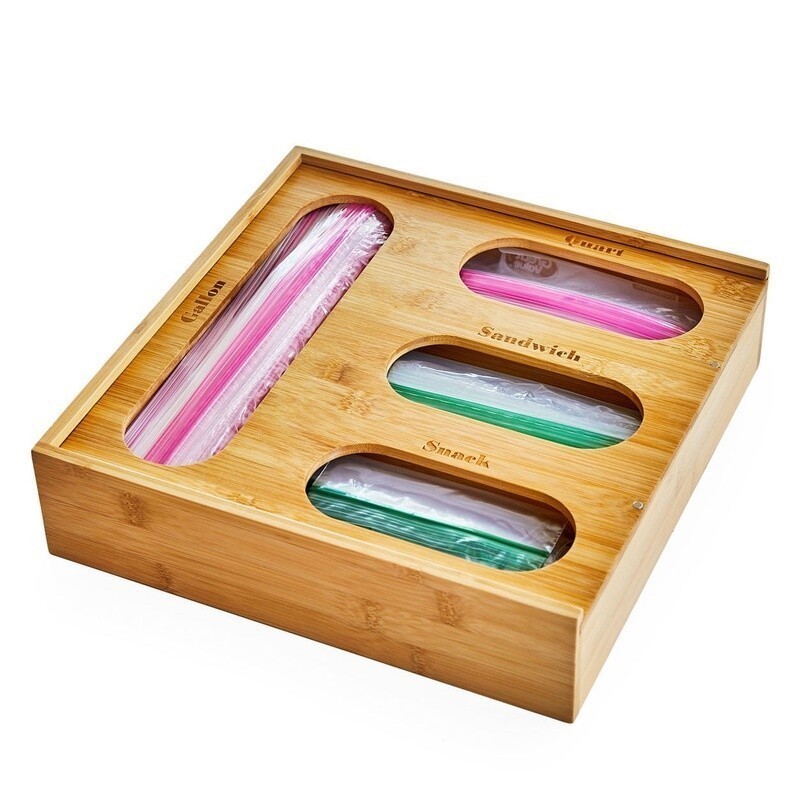 Bamboo Plastic Bag Storage Organizer Eco-Friendly Kitchen Drawer Divider New