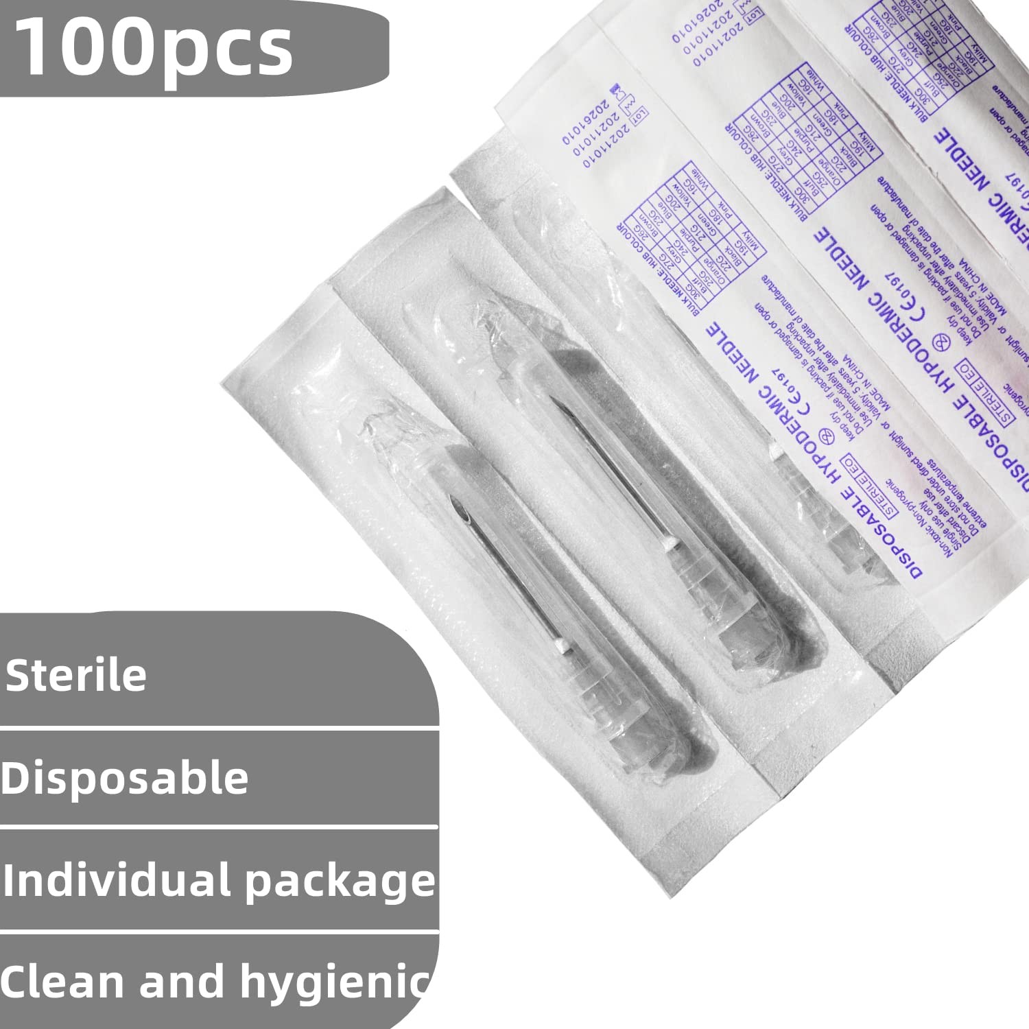 100 Pack 22Ga 1 Inch Sterile Disposable Injection Needle with Cap for