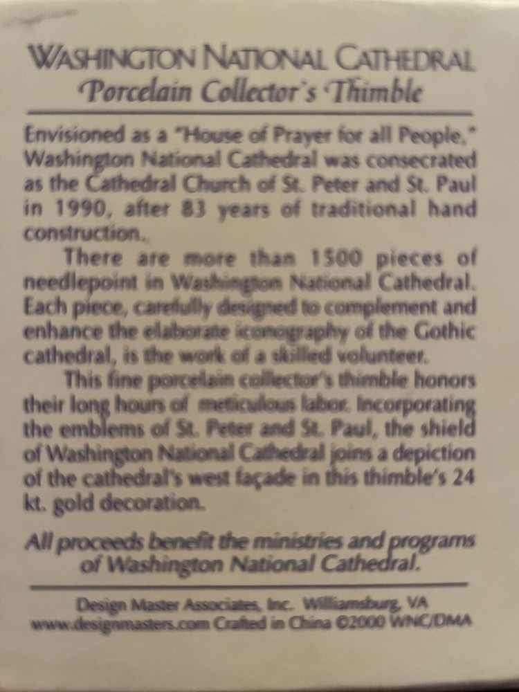 Rare Washington National Cathedral Thimble