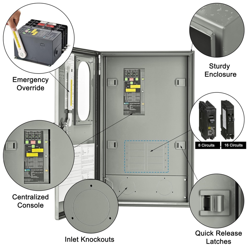 Nature's Generator Pre-Wired 120V/240V 30A 8 Circuits Automatic Transfer Switch