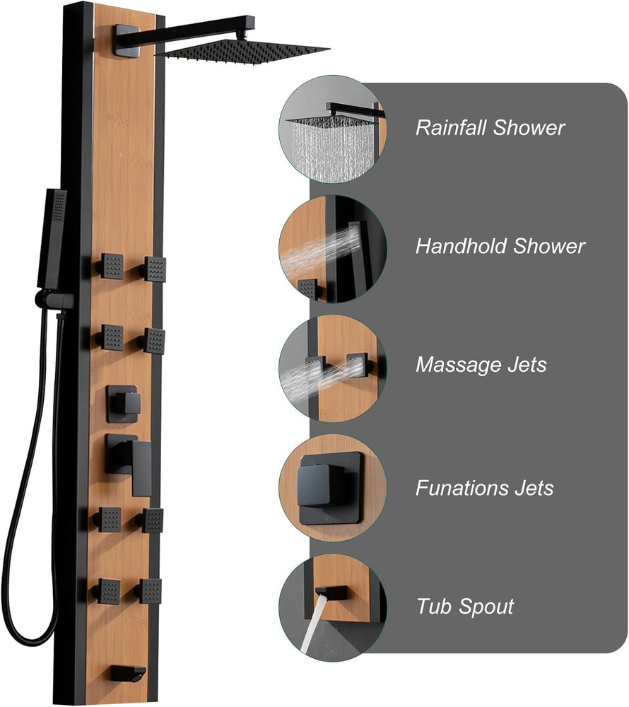 Stainless Steel Shower Panel Tower System 8 Jets Multi-Function Shower Panel ...