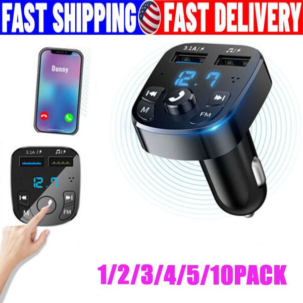 Bluetooth 5.0 Wireless Handsfree Car FM Transmitter MP3 Player 2*USB Charger lot