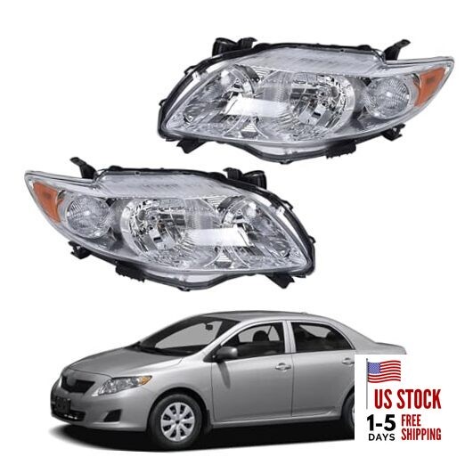 Headlights Assembly Silver Headlamp Replacement for 2009-2010 Corolla Driver