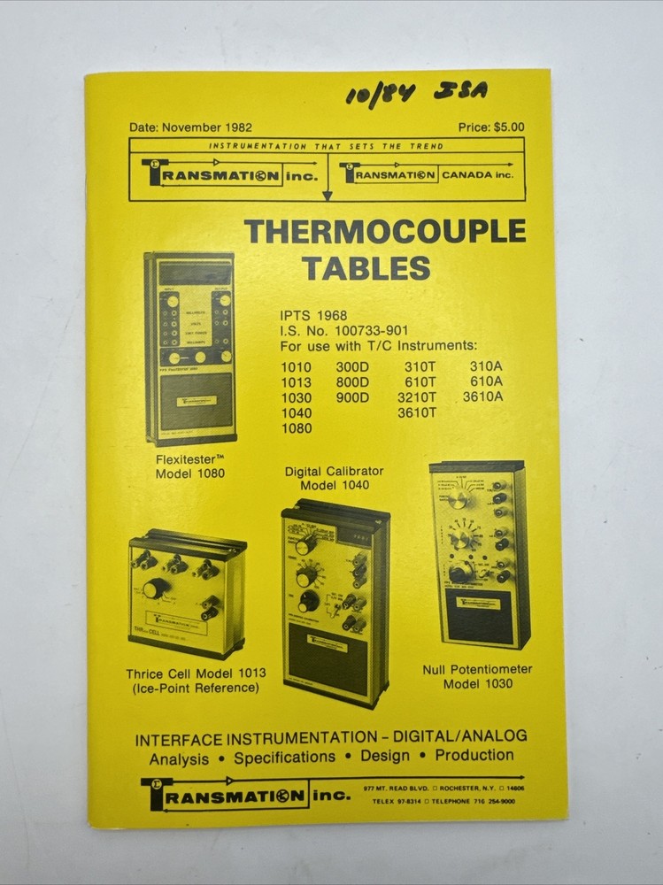1978 Transmation Thermocouple Tables  T1