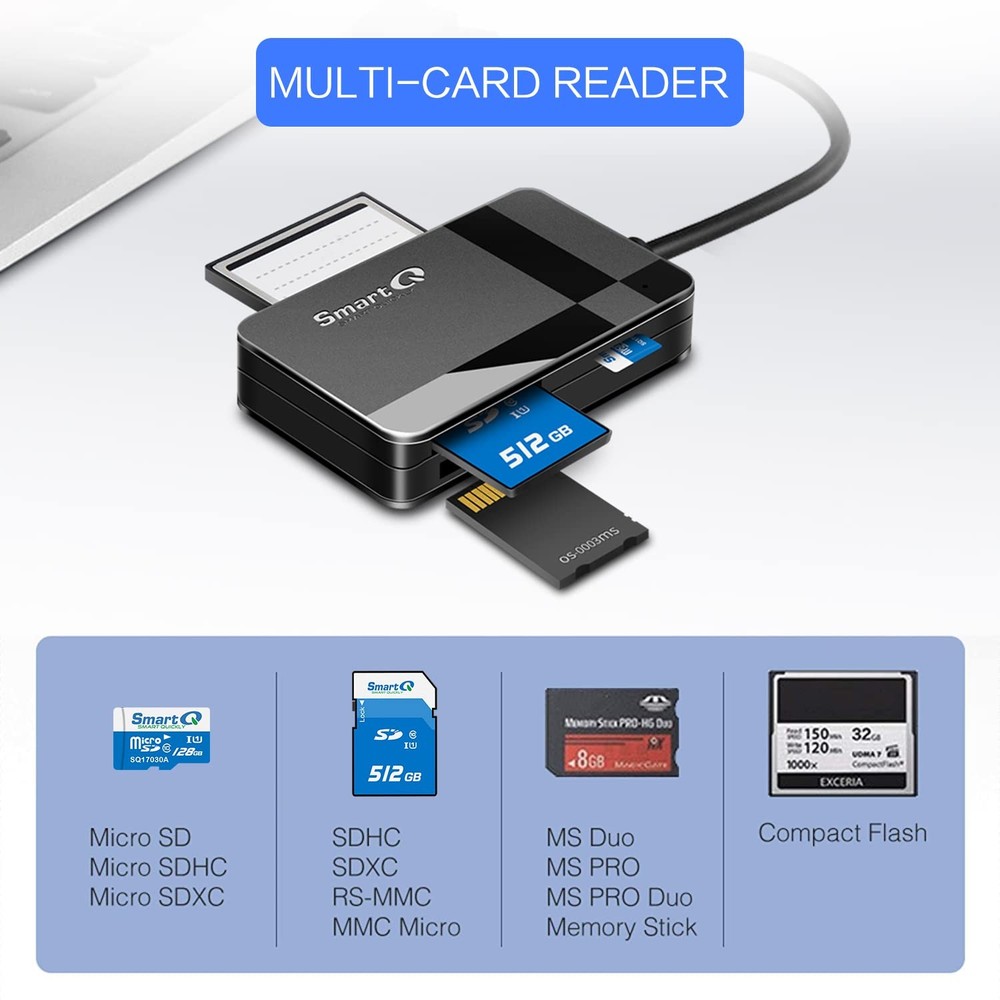 C368 USB 3.0 Card Reader - Plug & Play, Supports SD, Micro SD, MS, CF Cards
