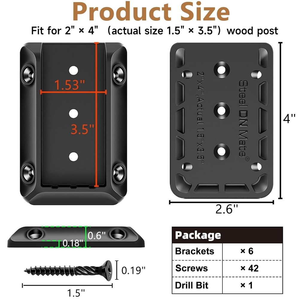 2x4 Handrail Bracket Connectors with Screws & Drill Bit - Quick Install!