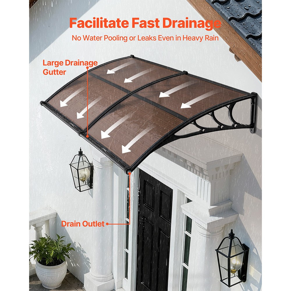 Uimoso 38x78 in Outdoor Door Awning with Metal Bracket and Water Drainage System