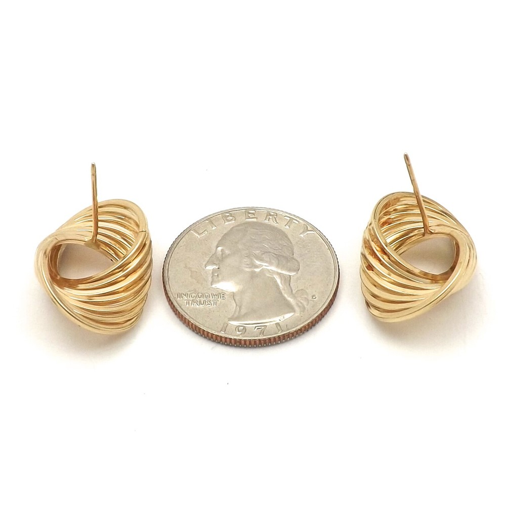 Solid 14k Gold Natural Diamond Twisted Circle Infinity Stud Earrings Setting