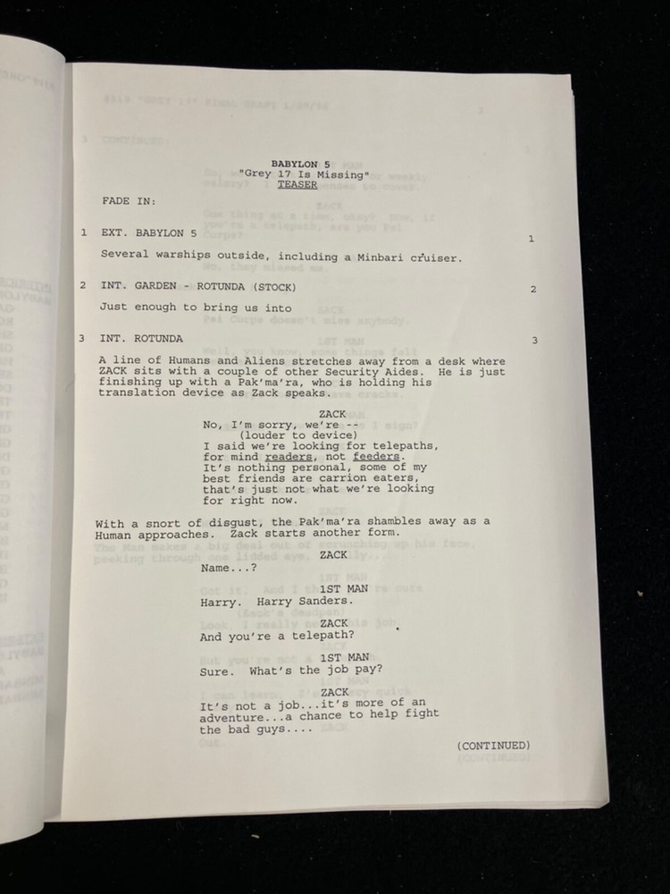 BABYLON 5 TV SCRIPT BY J. MICHAEL STRACZYNSKI, 1/29/96 #319 "GREY 17 IS MISSING"