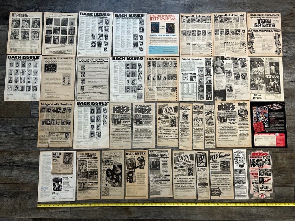 KISS Ad Advert Magazine 37pc Lot Collection 1976-1981 Vintage Kiss Aucoin