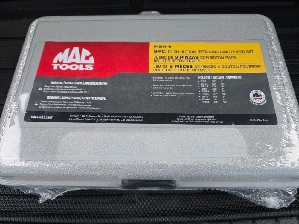 Mac Tools PK9RRPB 9pc Push-Button Retaining Ring Pliers Set