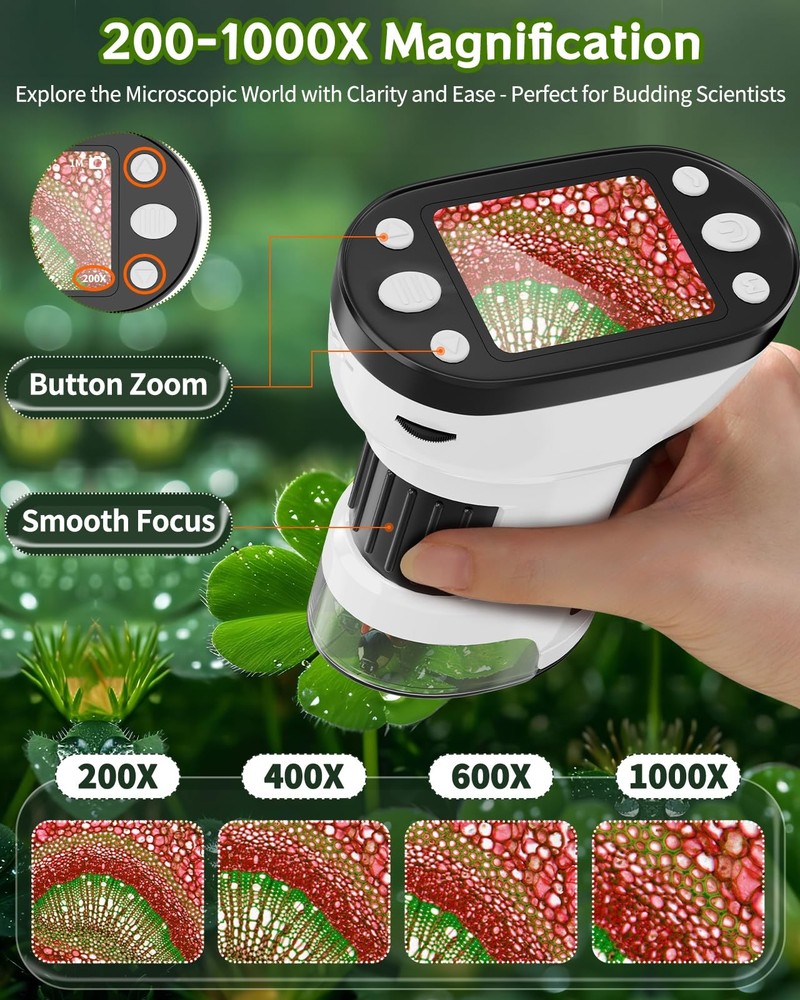 Handheld Microscope 1000X Magnification, 2.0" Screen - Educational Tool for Kids