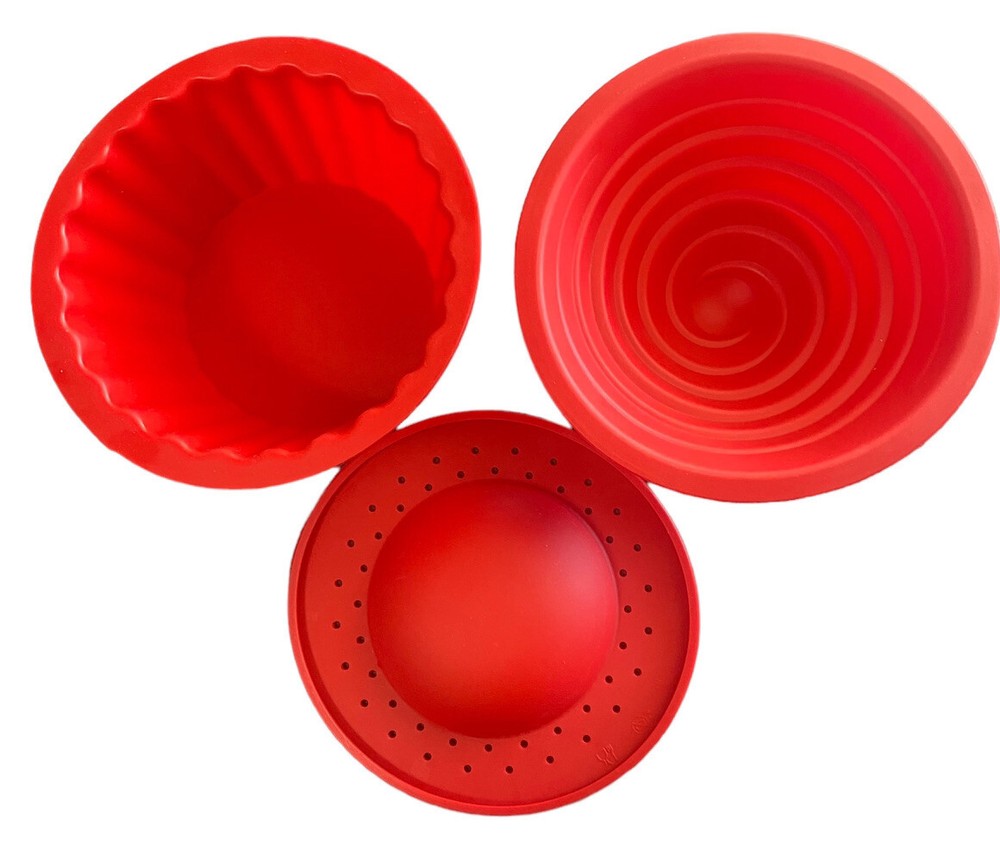 Big Top Cupcake Red Silicone Mold 3 Pc. Bake Pan Giant Baking Set
