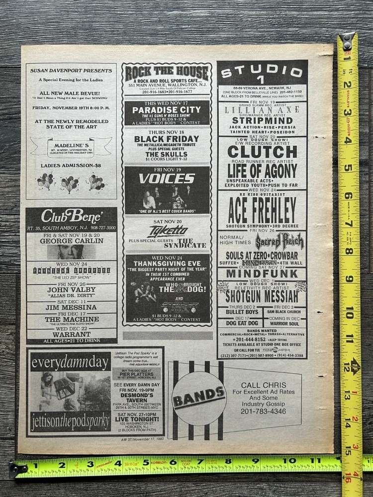 KISS Concert Ad Advert ACE FREHLEY 1993 Studio 1 NJ Vintage Kiss A Zebra Randy