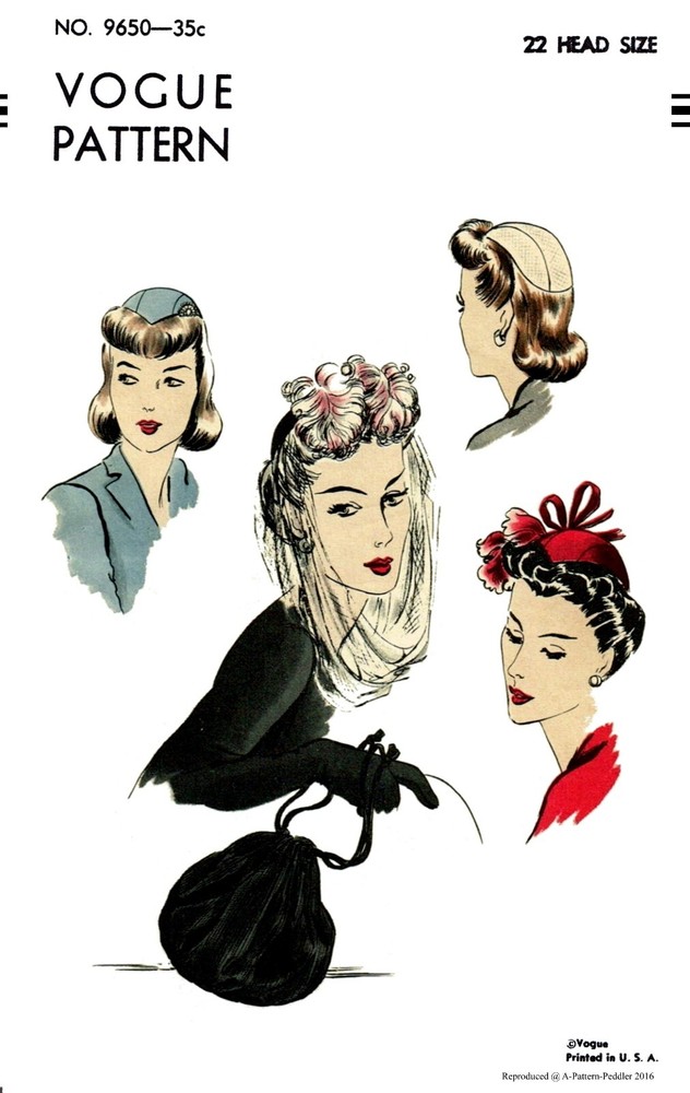 Vogue 9650 Pattern VEIL Hat Cap 22" Head Un-Printed