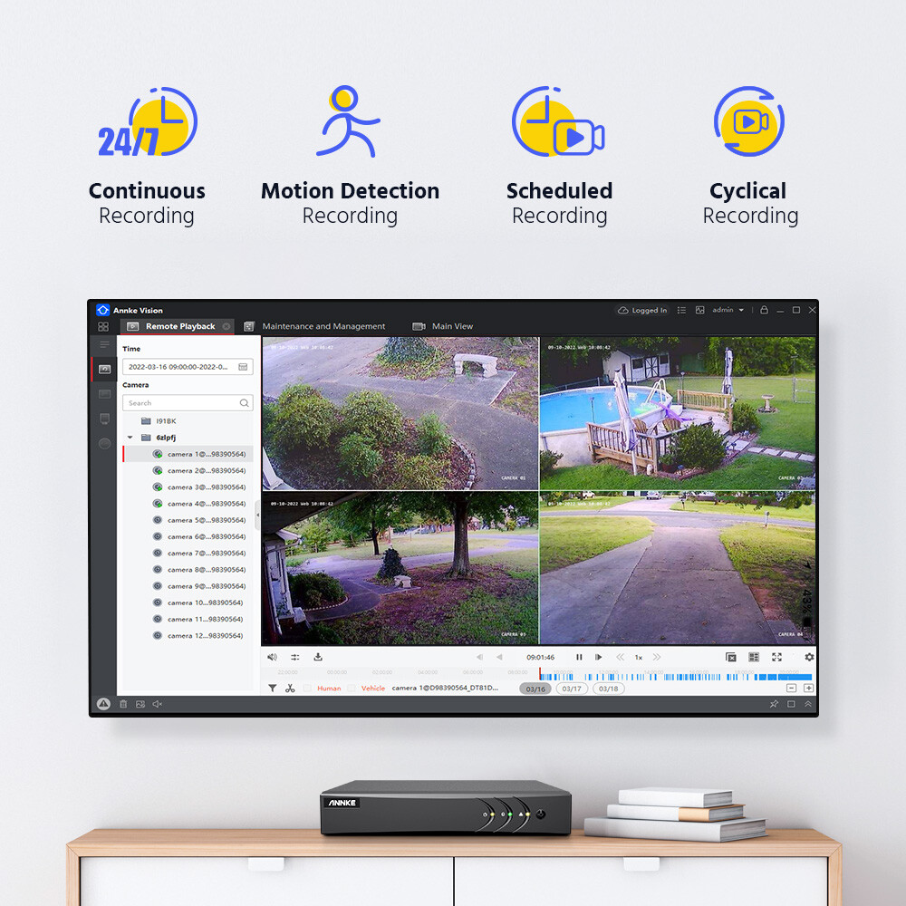 ANNKE 8CH 5MP Lite DVR 1080P CCTV Security Camera System Human Detection H.265+