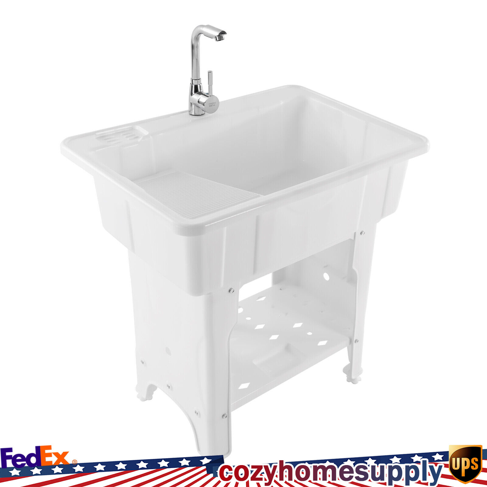 Utility Sink Laundry Tub with Faucet & Basement for Laundry Room Garage or Shop