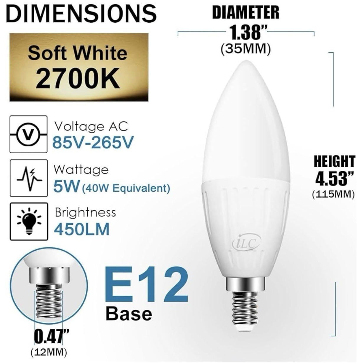 10 Pack E12 B11 LED Color Changing Candle Light Bulbs,450 Lumen, 5Watt