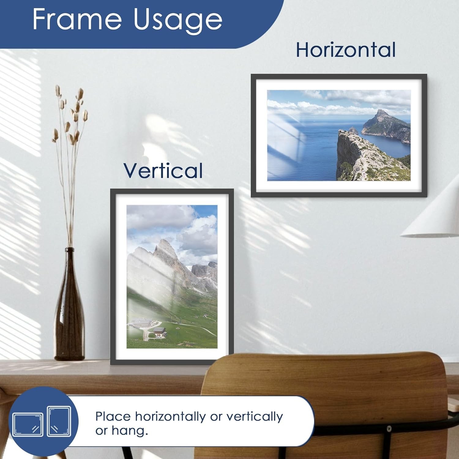 13X19 Picture Frame Set of 6, Display Pictures 11 X 17 with Mat or 13 X 19 witho