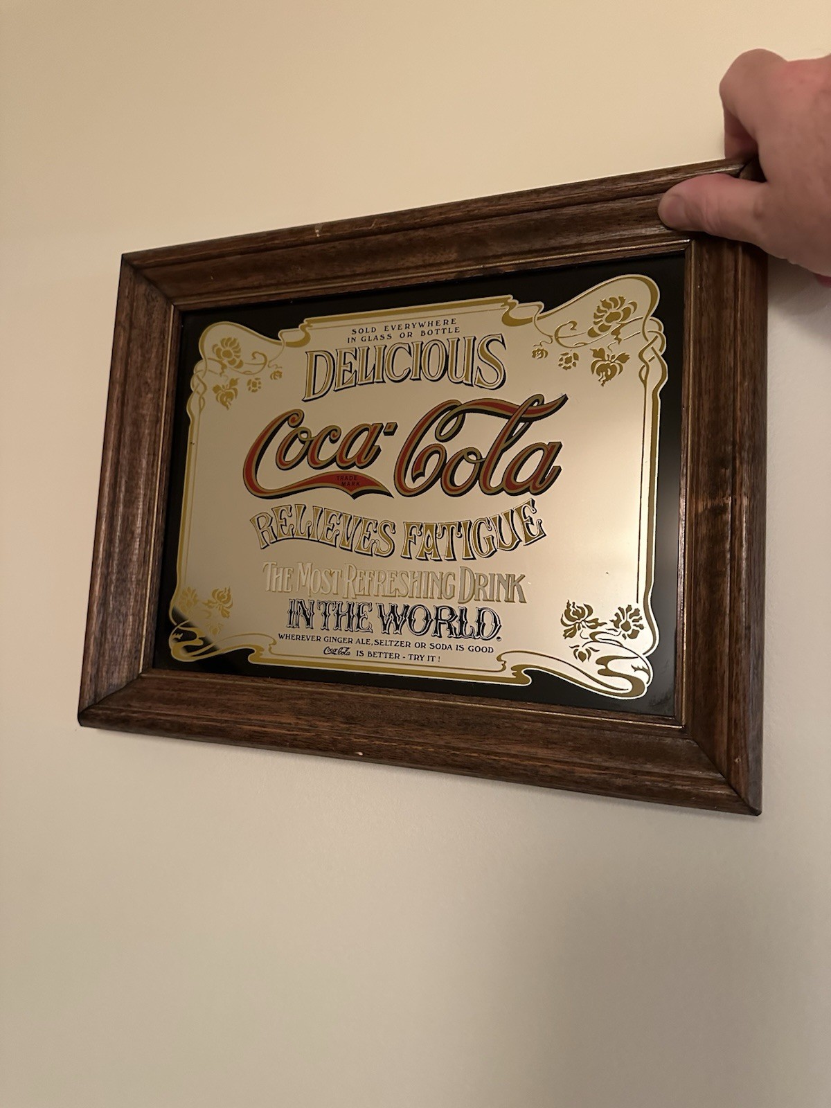 Vintage Delicious Coca Cola Wood Framed Mirror Sign Most Refreshing Drink