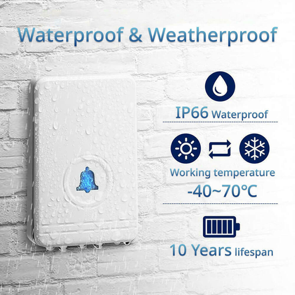 Wireless Doorbell Kit Waterproof 2 Push Button Transmitter 3 Receiver Plug Wihte