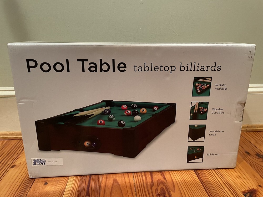 Tabletop Billiards Pool Table - 20"x12" Mini Set - New in Box, Fully Assembled