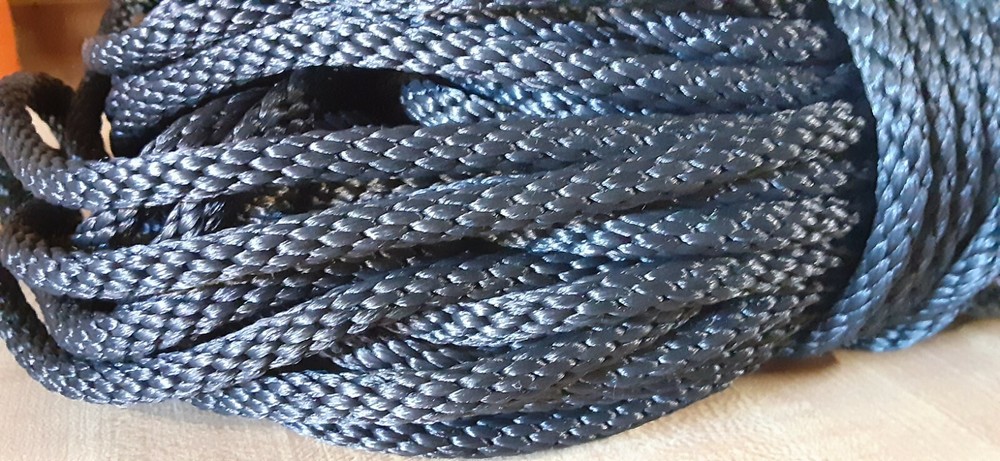 1/4” x 100 ft. Solid Braid MFP Rope Hank. Black. Made in USA