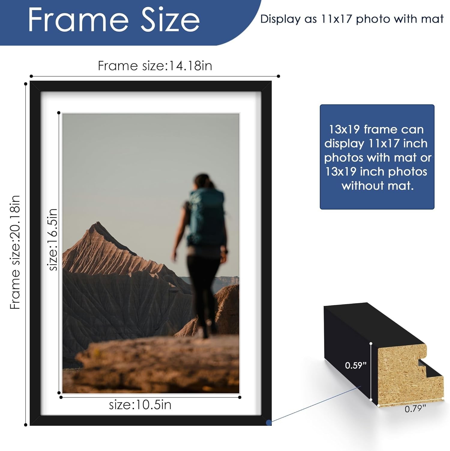 13X19 Picture Frame Set of 6, Display Pictures 11 X 17 with Mat or 13 X 19 witho