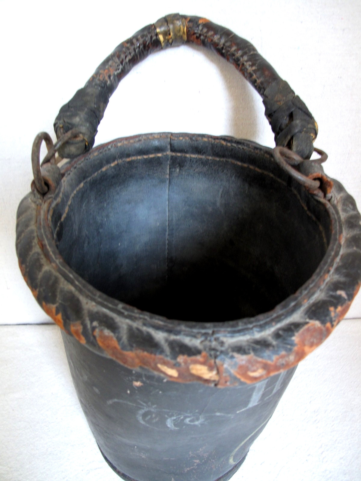 Antique American Firemen's Painted Leather Bucket, N. D. Forest & Co. c. 1850's